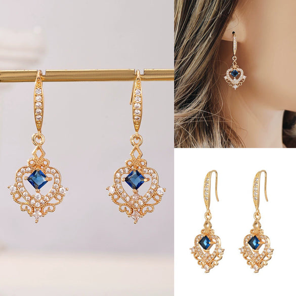 Copper Inlaid Zircon Flower Butterfly Shaped Water Drop Women's Earrings Jewelry Little Fresh Style