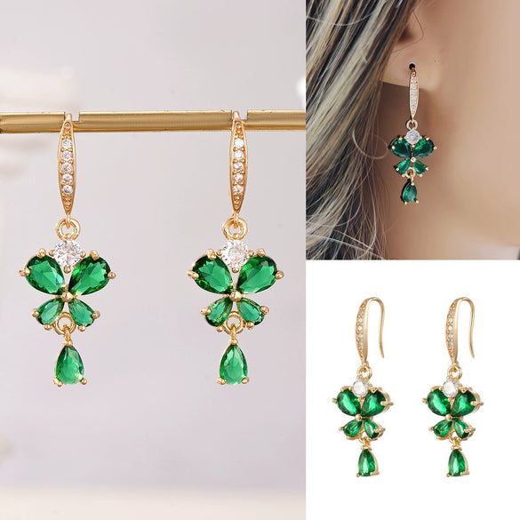 Copper Inlaid Zircon Flower Butterfly Shaped Water Drop Women's Earrings Jewelry Little Fresh Style