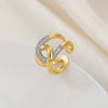 Copper Inlaid Zircon Geometric Opening Ring Hiphop Double Layer Stacked Wearing Ring
