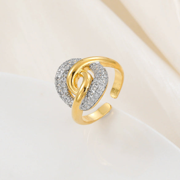 Copper Inlaid Zircon Geometric Opening Ring Hiphop Double Layer Stacked Wearing Ring
