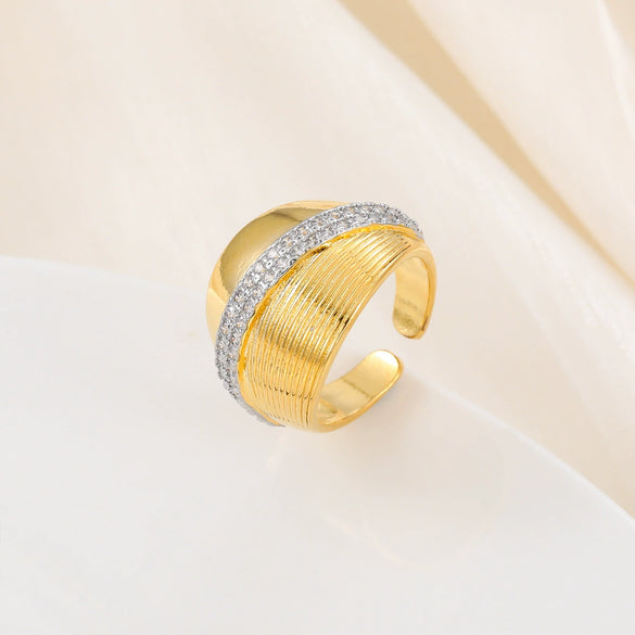 Copper Inlaid Zircon Geometric Opening Ring Hiphop Double Layer Stacked Wearing Ring