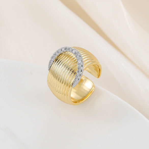 Copper Inlaid Zircon Geometric Opening Ring Hiphop Double Layer Stacked Wearing Ring
