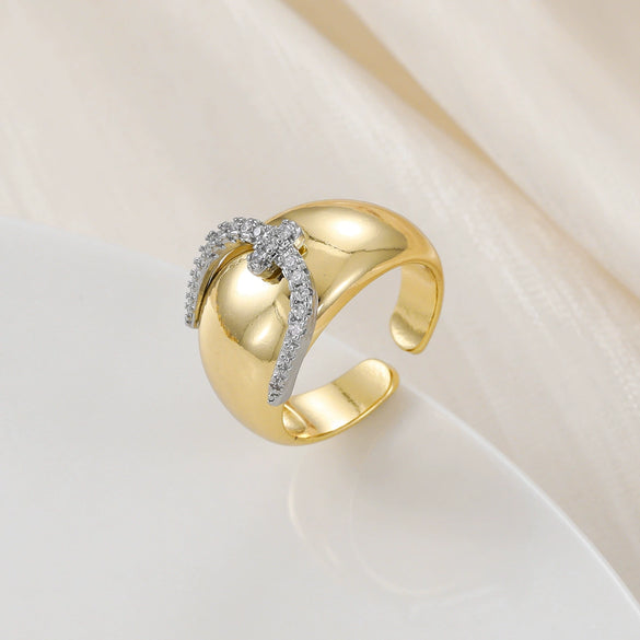 Copper Inlaid Zircon Geometric Opening Ring Hiphop Double Layer Stacked Wearing Ring