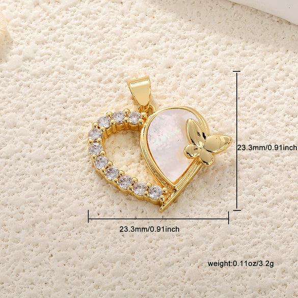Copper Inlaid Zircon Heartshaped Love Necklace Pendant And Diy Bracelet Accessories With Sweet Style