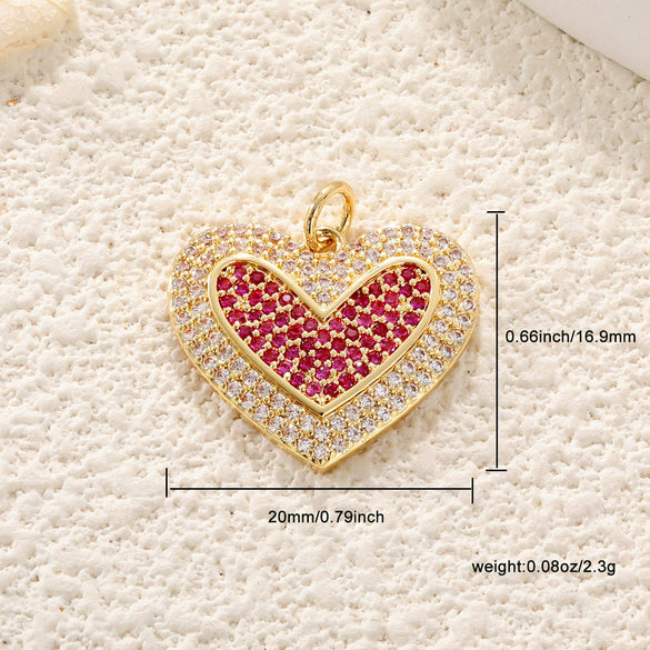 Copper Inlaid Zircon Heartshaped Love Necklace Pendant And Diy Bracelet Accessories With Sweet Style