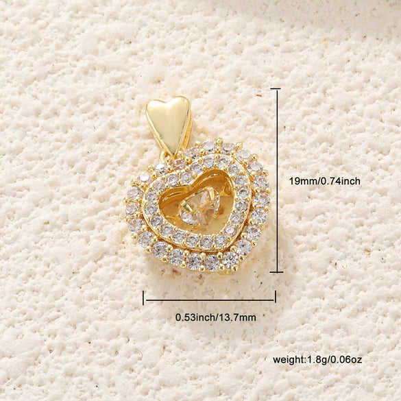 Copper Inlaid Zircon Heartshaped Love Necklace Pendant And Diy Bracelet Accessories With Sweet Style