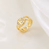 Copper Inlaid Zircon 18K Gold Plated Heart Letter Ring For Women