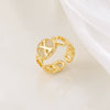 Copper Inlaid Zircon 18K Gold Plated Heart Letter Ring For Women