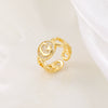 Copper Inlaid Zircon 18K Gold Plated Heart Letter Ring For Women