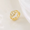 Copper Inlaid Zircon 18K Gold Plated Heart Letter Ring For Women
