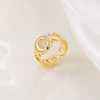 Copper Inlaid Zircon 18K Gold Plated Heart Letter Ring For Women