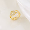 Copper Inlaid Zircon 18K Gold Plated Heart Letter Ring For Women