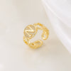 Copper Inlaid Zircon 18K Gold Plated Heart Letter Ring For Women