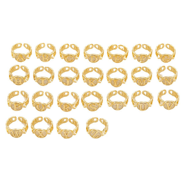 Copper Inlaid Zircon 18K Gold Plated Heart Letter Ring For Women