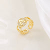 Copper Inlaid Zircon 18K Gold Plated Heart Letter Ring For Women