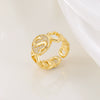 Copper Inlaid Zircon 18K Gold Plated Heart Letter Ring For Women