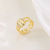 Copper Inlaid Zircon 18K Gold Plated Heart Letter Ring For Women