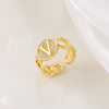 Copper Inlaid Zircon 18K Gold Plated Heart Letter Ring For Women
