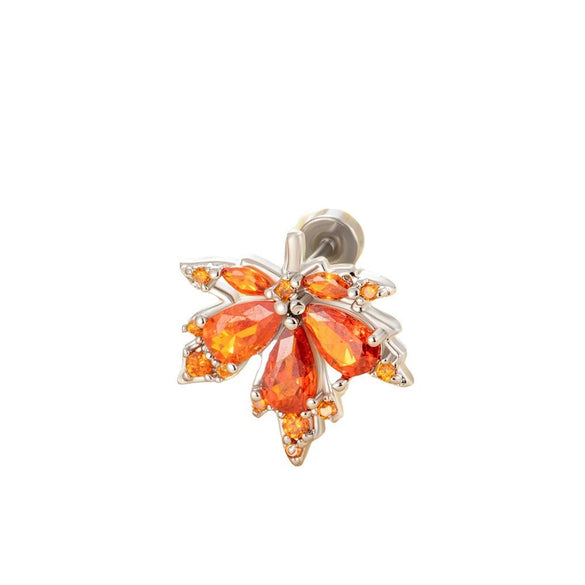 Copper Inlaid Zircon Leaf Geometric Style Titanium Steel Earrings For Boys