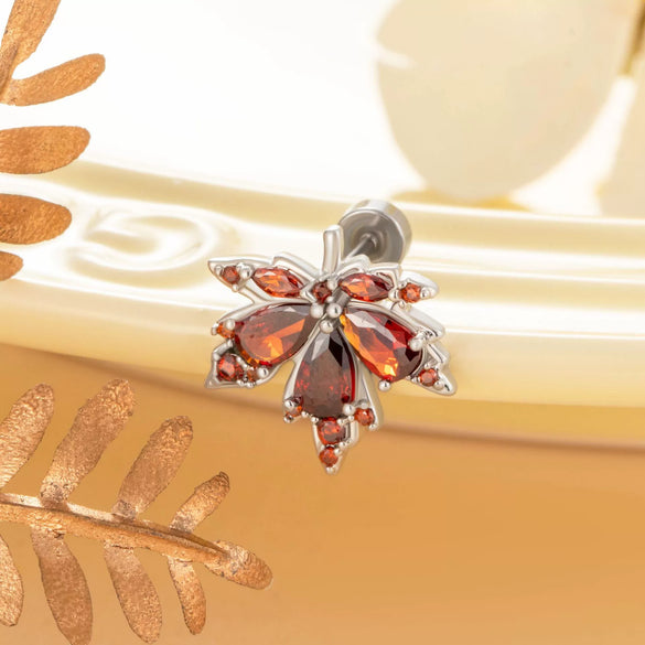 Copper Inlaid Zircon Leaf Geometric Style Titanium Steel Earrings For Boys