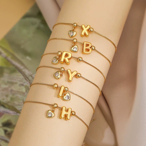 Copper Inlaid Zircon Love Letter Adjustable Pull Bracelet With Letter Pattern Niche Personality Hand Jewelry