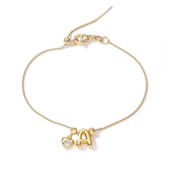 Copper Inlaid Zircon Love Letter Adjustable Pull Bracelet With Letter Pattern Niche Personality Hand Jewelry