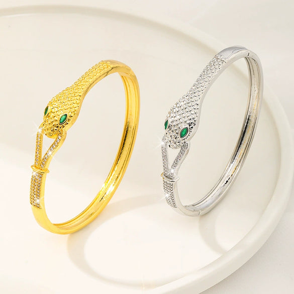 Copper Inlaid Zircon Snake Animal Element Exaggerated Charm Bracelet With Electroplating Design