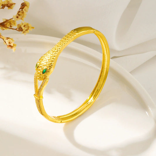 Copper Inlaid Zircon Snake Animal Element Exaggerated Charm Bracelet With Electroplating Design