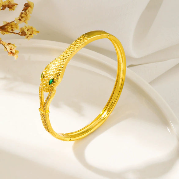 Copper Inlaid Zircon Snake Animal Element Exaggerated Charm Bracelet With Electroplating Design