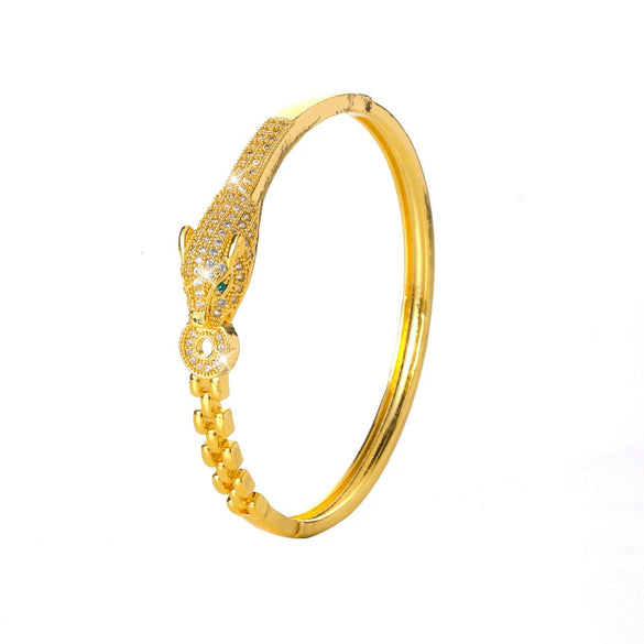 Copper Inlaid Zircon Snake Animal Element Exaggerated Charm Bracelet With Electroplating Design