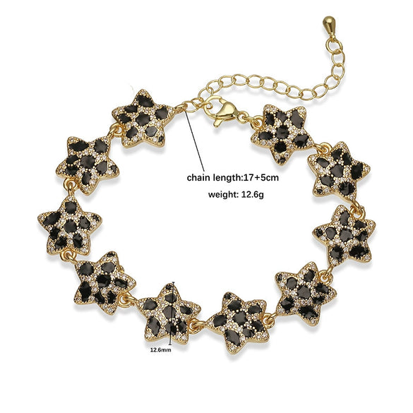 Copper Inlaid Zircon Snake Leopard Star Shaped Heart Geometric Personalized Hiphop Dripping Oil Bracelet For Women
