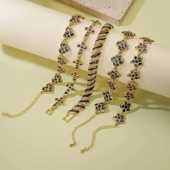 Copper Inlaid Zircon Snake Leopard Star Shaped Heart Geometric Personalized Hiphop Dripping Oil Bracelet For Women