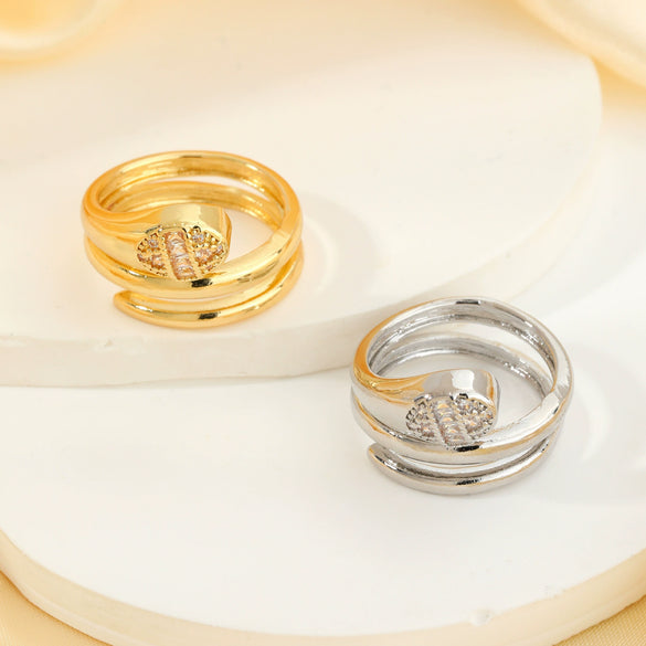 Copper Inlaid Zircon Snake Zodiac Open Ring Jewelry For Women