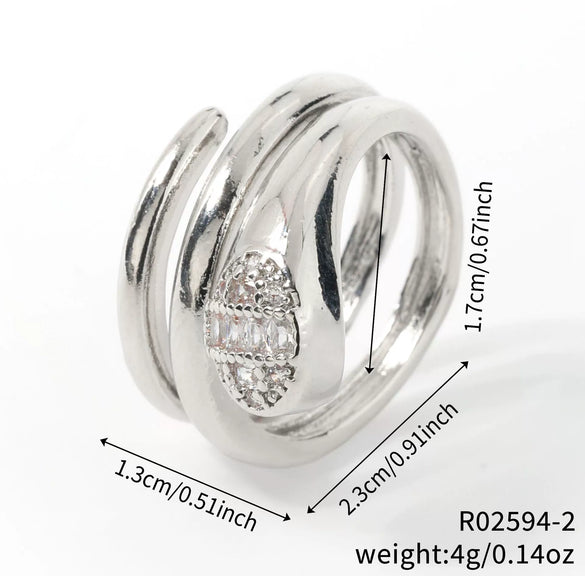 Copper Inlaid Zircon Snake Zodiac Open Ring Jewelry For Women