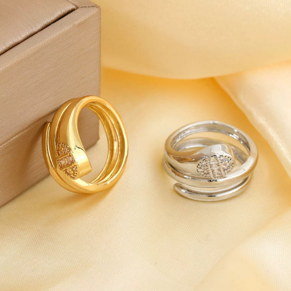 Copper Inlaid Zircon Snake Zodiac Open Ring Jewelry For Women