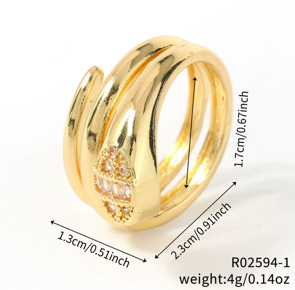 Copper Inlaid Zircon Snake Zodiac Open Ring Jewelry For Women
