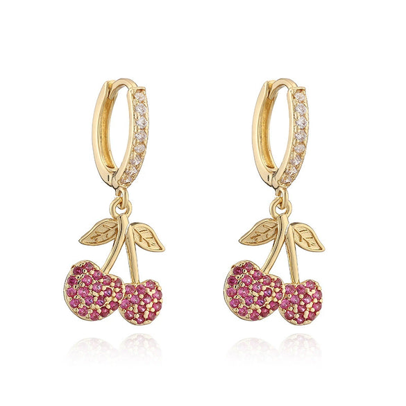 Copper Inlaid Zircon Sweet Fruit Shape Drop Earrings For Women