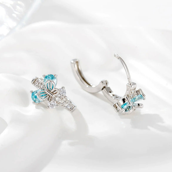 Copper Inlaid Zircon Sweet Style Butterfly Earrings For Women