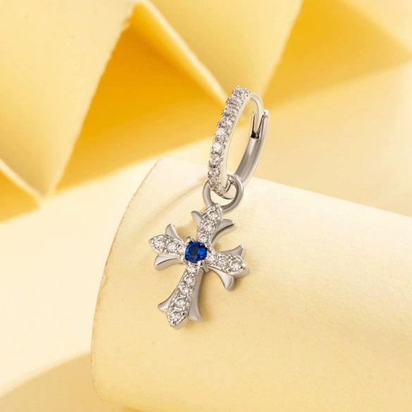 Copper Inlaid Zircon Vintage Cross Pendant Earrings Geometric Style