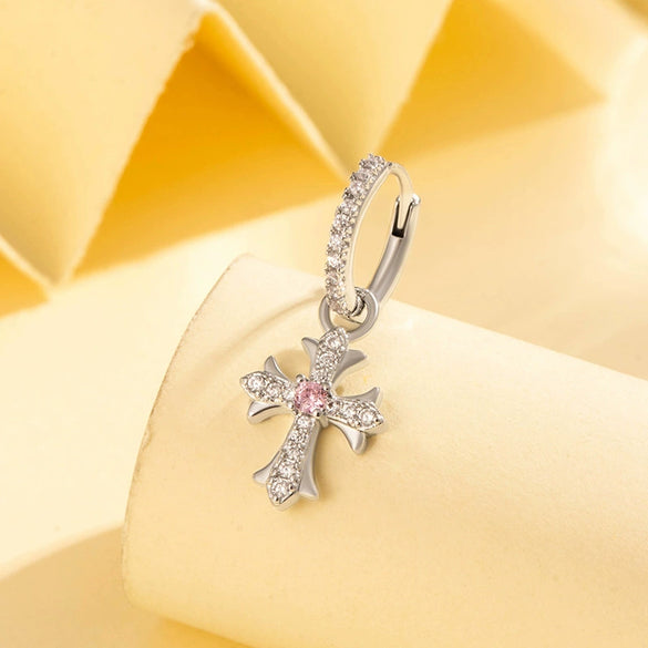 Copper Inlaid Zircon Vintage Cross Pendant Earrings Geometric Style