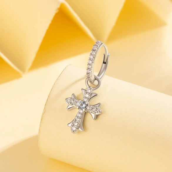 Copper Inlaid Zircon Vintage Cross Pendant Earrings Geometric Style