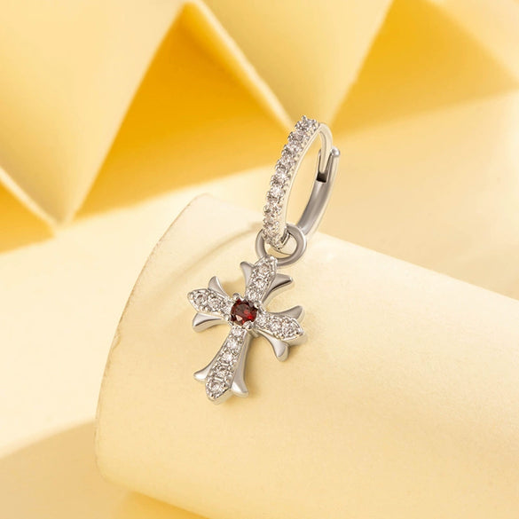 Copper Inlaid Zircon Vintage Cross Pendant Earrings Geometric Style