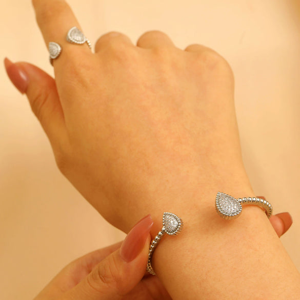 Copper Inlaid Zircon Water Drop Open Ring Bracelet Light Luxury Electroplating Jewelry For Women