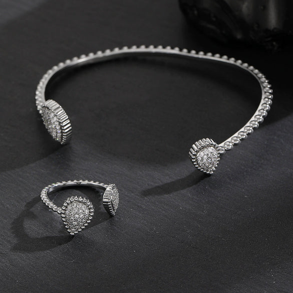 Copper Inlaid Zircon Water Drop Open Ring Bracelet Light Luxury Electroplating Jewelry For Women
