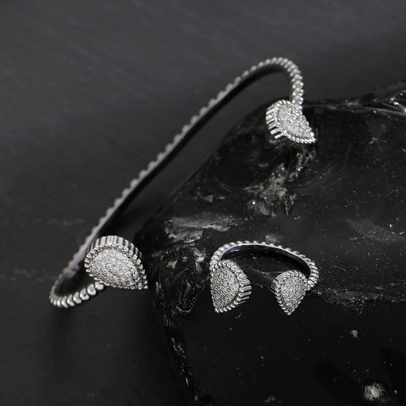Copper Inlaid Zircon Water Drop Open Ring Bracelet Light Luxury Electroplating Jewelry For Women