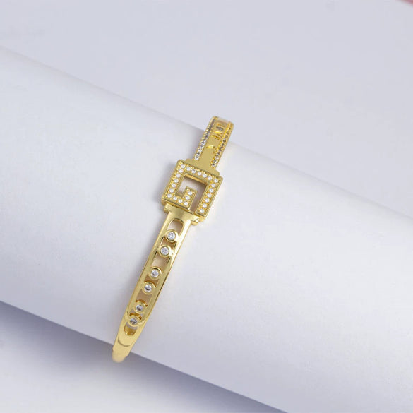 Copper Inlaid Zirconium Geometric Simple Style Electroplating Bracelet For Women