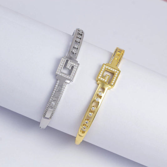 Copper Inlaid Zirconium Geometric Simple Style Electroplating Bracelet For Women