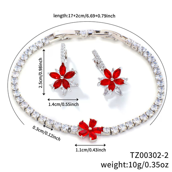 Copper Inlaid Zirconium Jewelry Set With Maple Leaf Petals And Flower Pattern Electroplated Design