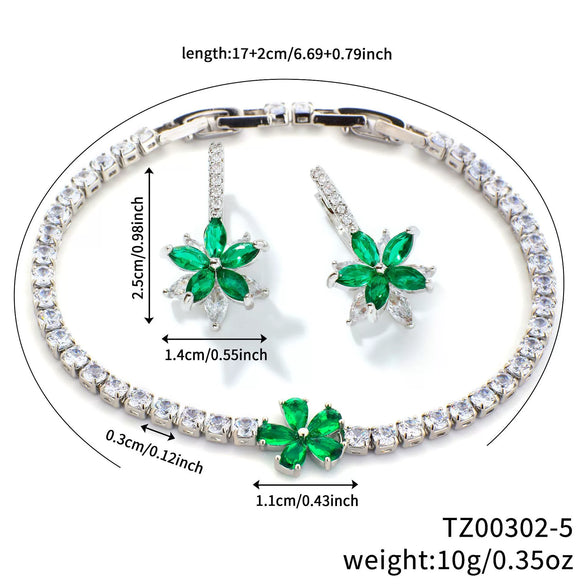 Copper Inlaid Zirconium Jewelry Set With Maple Leaf Petals And Flower Pattern Electroplated Design