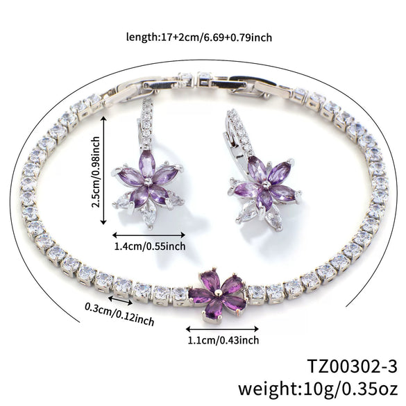 Copper Inlaid Zirconium Jewelry Set With Maple Leaf Petals And Flower Pattern Electroplated Design